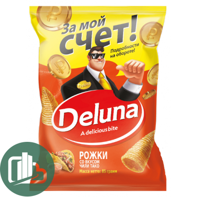 Снеки кукуруз DELUNA Рожки со вкусом чили тако 85гр 1/18