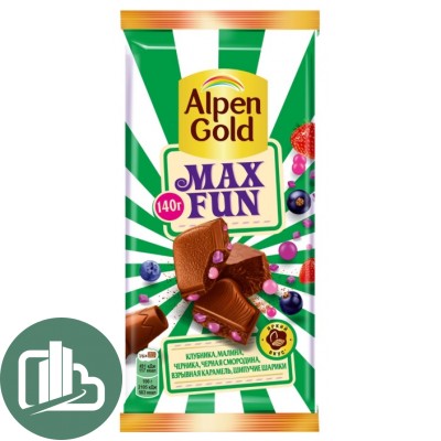 Альпен-голд  МАКСФАН 140гр Молочный Клубника Малина Черника Взрывная карамель 1/15