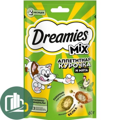 Лакомство д/кошек Dreamies 60гр Курица и мятв 1/8