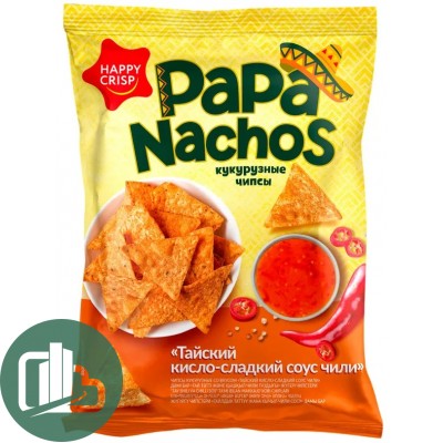 Чипсы "Happy Corn" 150гр Кукурузные Papa Nachos Тайский Чили 1/18