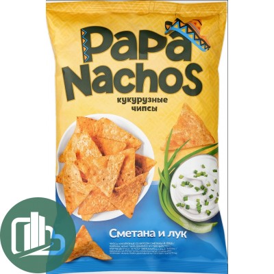 Чипсы "Happy Corn" 150гр Кукурузные Papa Nachos Сметана Лук 1/18