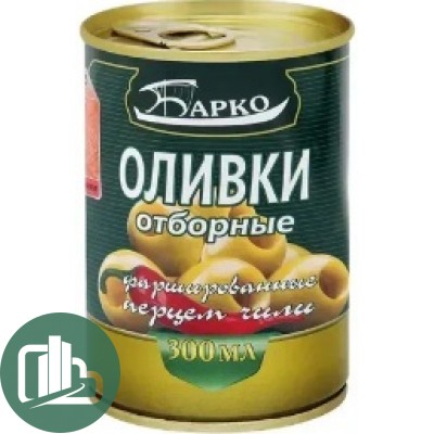 БАРКО Оливки с Перцем Чили 280гр 1/12