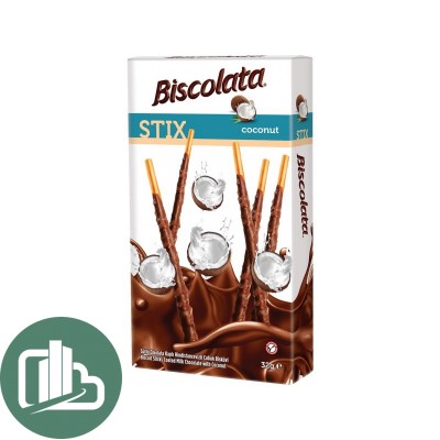 Палочки бисквит Biscolata STIX покрытые мол. шоколадом и кокосовой стружкой 32гр 1/12