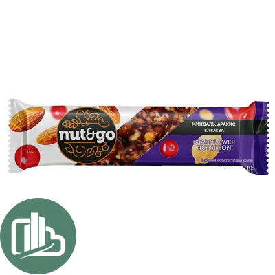 Яшкино Миндальный батончик NUT N GO Арахис с клюквой 36гр 1/18 (8)