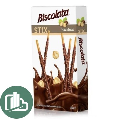 Палочки бисквит Biscolata STIX Hazelnut покрыт мол шоколад с лесным орехом 32гр 1/12
