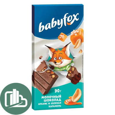 Яшкино Шоколад BabyFox плитка 90гр Арахис Карамель 1/14