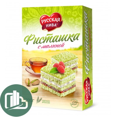 Торт "Русская Нива" Фисташковый с малиной 290гр 1/12