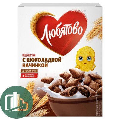Любятово Готовый Завтрак Подушки с Шоколадной начинкой 220гр 1/8