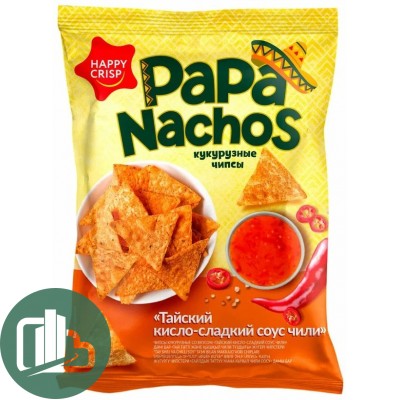 Чипсы "Happy Corn" 75гр Кукурузные Papa Nachos Тайский Чили 1/15