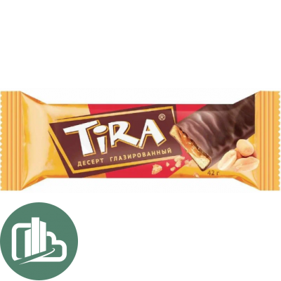 Десерт TIRA 42гр глазированный с печеньем карамелью и арахисом 1/18