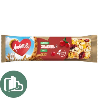 Любятово батончик 27гр Злаковый Клюква 1/25