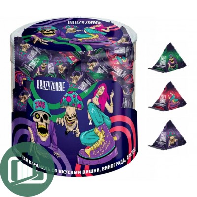 КИСЛИЦА Шипучая карамель 3гр Crazy Zombie Вишня Арбуз Виноград 1/100 (6)
