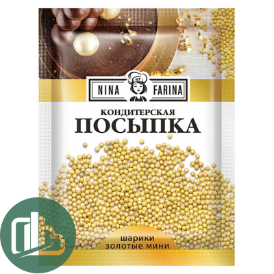 ГАЛЕРЕЯ ВКУСОВ NINA FARINA Посыпки кондитерские шарики золотые мини 15гр 1/50 РРС104