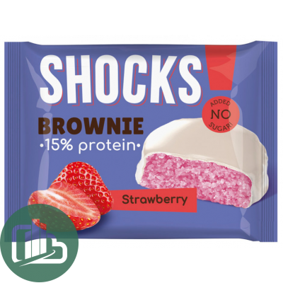 Протеиновый батончик Shok 50гр Бисквит Брауни Клубника 1/9
