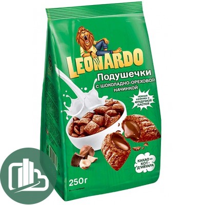 Яшкино Готовый завтрак Leonardo 250гр Подушечки с шоколадной начинкой 1/10