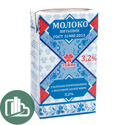 Молоко "Тяжин" 3,2%  1/12  1л