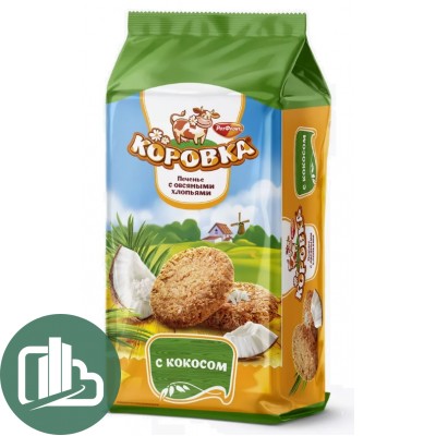 Печенье Коровка 190гр 1/12 Сдобное с овсяными хлопья и кокосом 