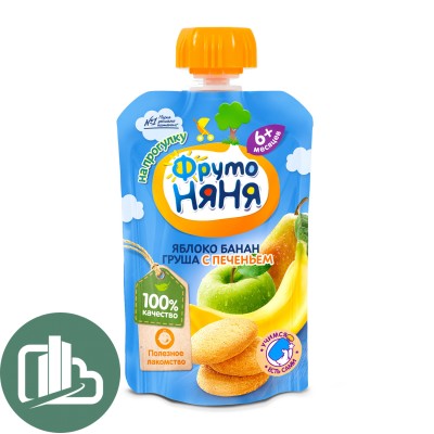 Фруто няня пюре яблоко банан с печеньем м/у 90гр 1/12