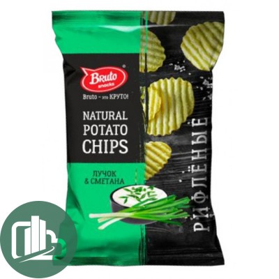 БРУТО Чипсы Рифленые Лучок Сметана 130гр 1/10