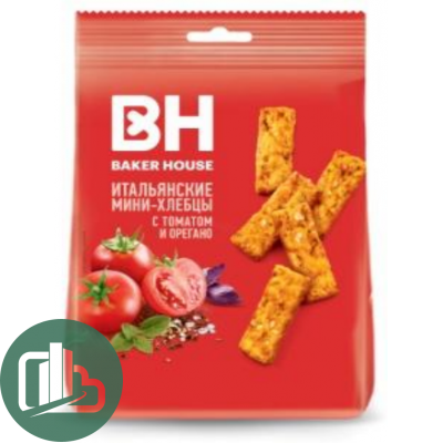 Хлебцы Baker House МИНИ с томатом, орегано, оливковым маслом и морской солью 110гр 1/12