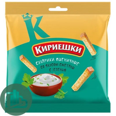 Яшкино Кириешки пшеничные 100гр Сметана с зеленью 1/25