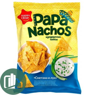 Чипсы "Happy Corn" 75гр Кукурузные Papa Nachos Сметана Лук 1/15