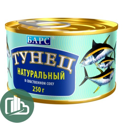 БАРС Тунец натуральный в собств. соку 250гр 1/24