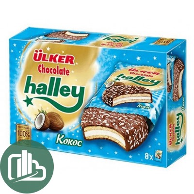Halley Сэндвич+печенье покрытое молочным шок. с маршмеллоу кокос 224гр 1/12