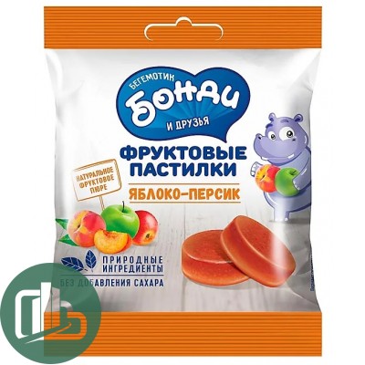 Мармелад Бонди 30гр Фруктовые пастилки яблоко и персик 1/90 Яшкино