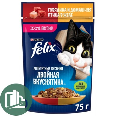 FELIX 75г Двойная Вкуснятина в желе Говядина/птица 1/26