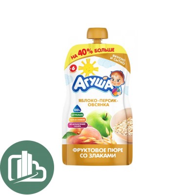 Агуша пюре яблоко персик овсянка 90гр 1/10