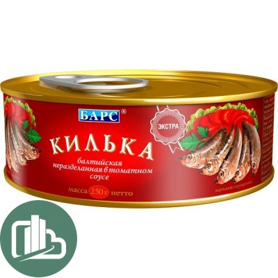 Килька балтийская неразделанная в т/с 250гр 1/24 N3 БАРС