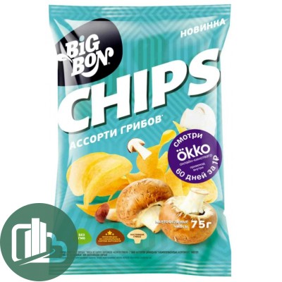 Чипсы BIGBON 75гр 1/24 Ассорти Грибов