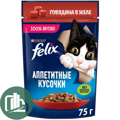 FELIX 75г Аппетитные кусочки в желе Говядина 1/26