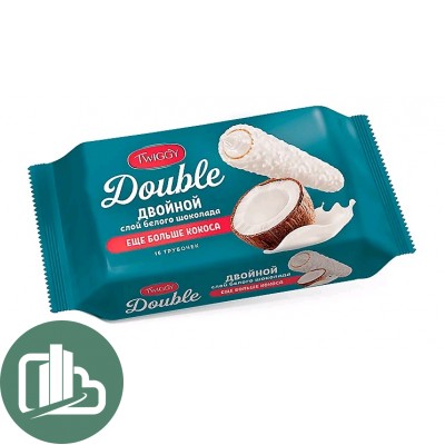 Яшкино Вафельные Трубочки 185гр Twiggy DOUBLE с кокосом в белом шоколаде 1/12
