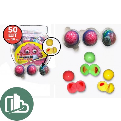 Канди Мастер Жевательный Мармелад 10гр с начинкой УМ-РАЗУМ  1/50 (12)