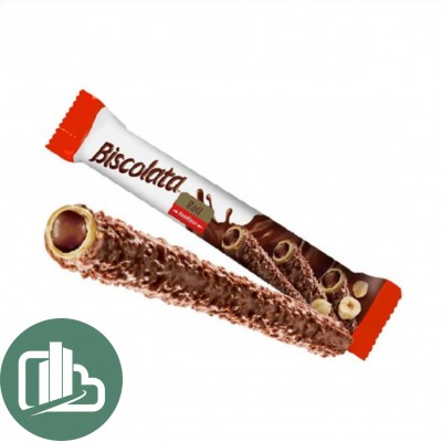 Вафельные трубочки Biscolata с молочный шоколадом и ореховой начинкой 28гр 1/12