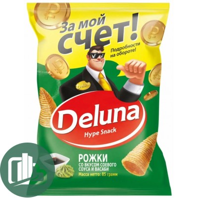 Снеки кукуруз DELUNA Ракушки со вкусом Васаби и соевого соуса 85гр 1/18