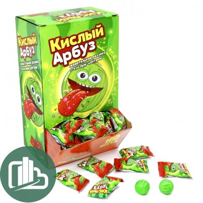 Жев/резинка КИСЛЫЙ АРБУЗИК  с кислый пудрой и семенами 4,5гр 1/100 (12)