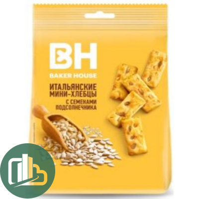 Хлебцы Baker House МИНИ с семенами подсолнечника, оливковым маслом и морской солью 110гр 1/12