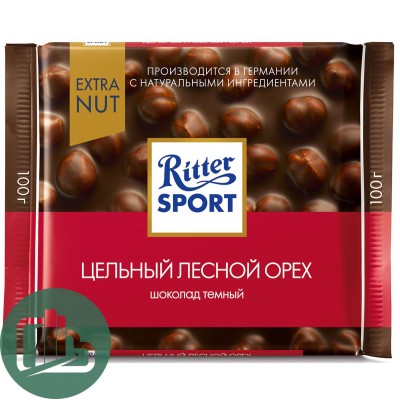 Ритер-спорт 100гр Горький цельный лесной орех 1/10 7026