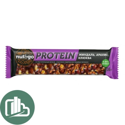 Яшкино Протеиновый батончик NUT N GO миндаль клюква арахис 36гр 1/18