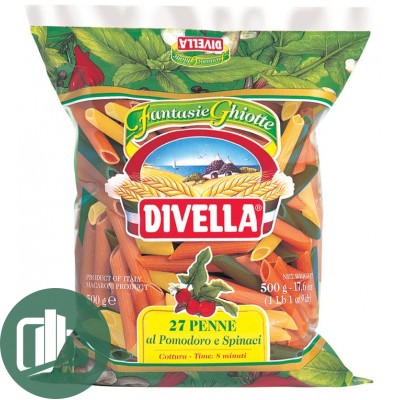 Divella пенне зити ригате томат/шпинат 500гр 1/24 N27PS