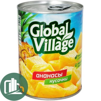 Ананасы  Global Village кусочки в сиропе  ж/б 565гр  1/12