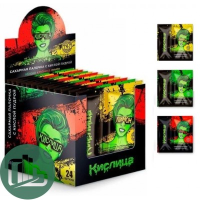 КИСЛИЦА Драже 15гр Сахарная палочка с кислой пудрой 1/24(12) KS1500