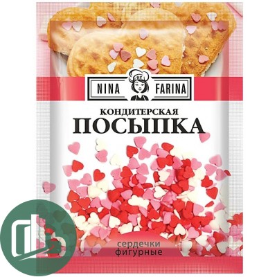 ГАЛЕРЕЯ ВКУСОВ NINA FARINA Посыпки кондитерские Сердечки Красно-бело-розовые мини 15гр 1/50