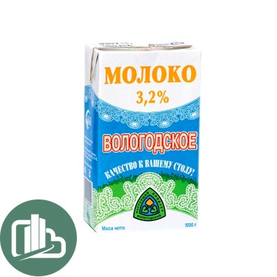 Молоко Вологодское 3,2% 1л 1/12