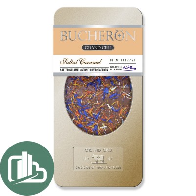 BUCHERON 100гр Молочный шоколад с соленой карамелью, шафраном и лепестками василька 1/10
