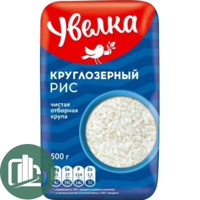 Увелка  Крупа Рис круглый шлифованный 500гр 1/12