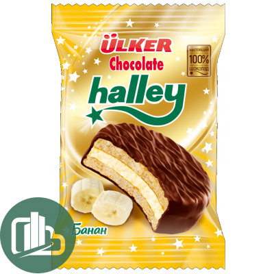 Halley Сендвич+печенье БАНАН с молочным шок с маршмеллоу 28гр 1/36
